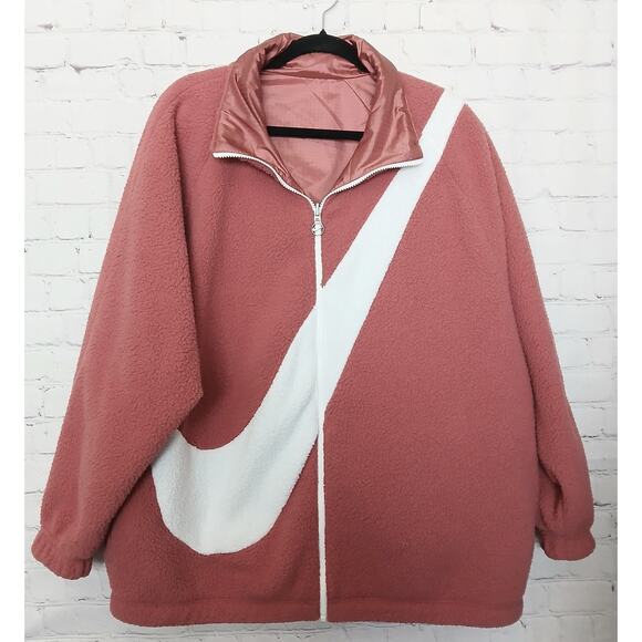 Nike Jackets & Blazers - Nike Jacket Coat Reversible Boa Womens SZ M Oversized Fleece & Poly Big Swoosh